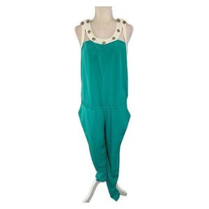 Balizza New Teal Green White Round Neck Long Jumpsuit Romper 38 Small $418